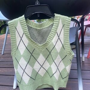 Green Argyle Knit Sweater Vest